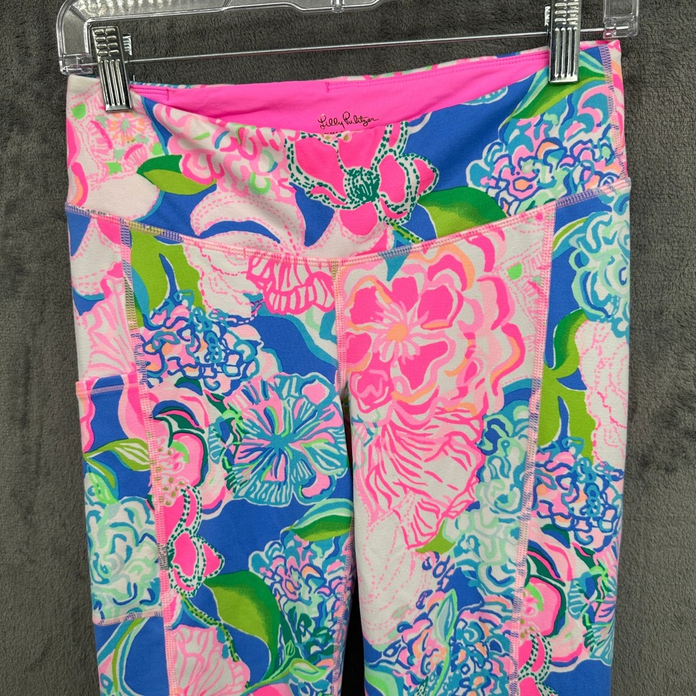 Lilly Pulitzer Luxletic M Leggings Pink Blue Floral Weekender Activewear Pants - Picture 3 of 9